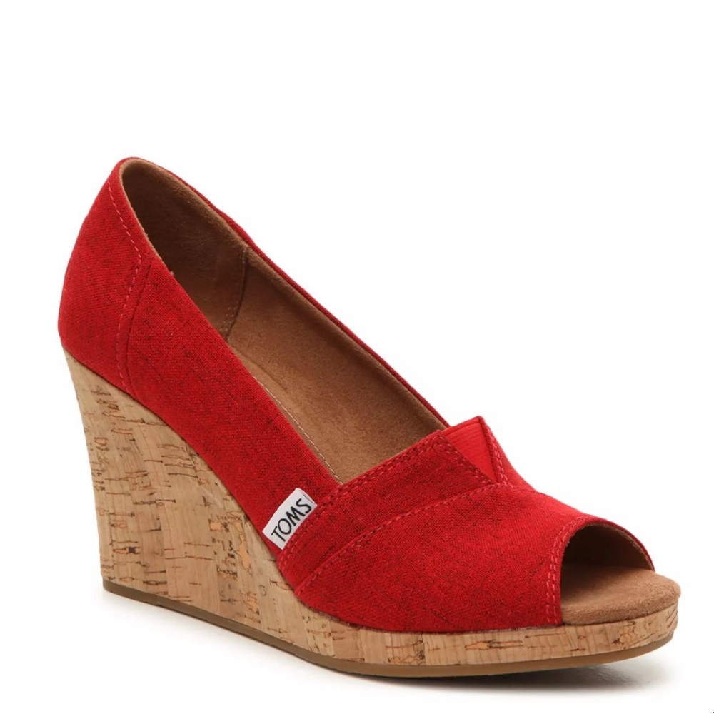 TOMS Red Peep-Toe Wedges